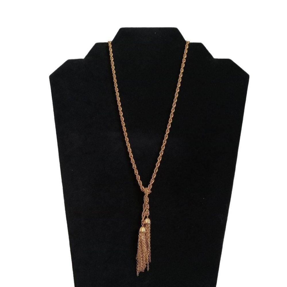 Gold Toned Metal Rope Chain Single Strand Lariat Wrap Self Tie Tassel Necklace